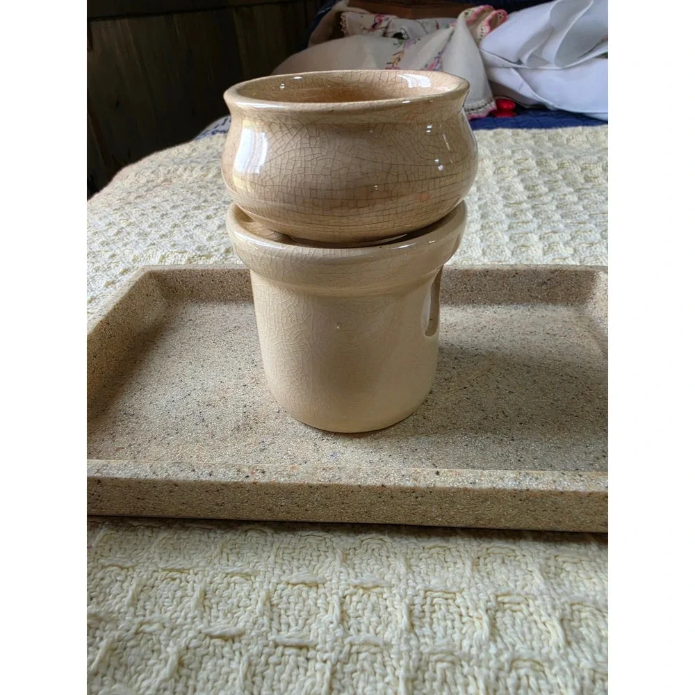 Vintage Giftco Ceramic Potpourri Simmerer Welcome To Our Home Wax Warmer 2pc Set